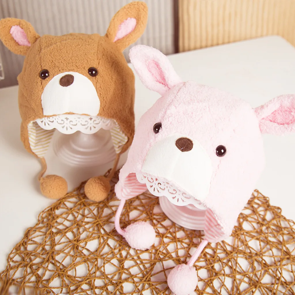Теплая плюшевая шапка с мультяшными животными для детей, для мальчиков и девочек, зимняя, кавайная, сохраняющая тепло шапка с ушками, аксессуары для фотосъемки#5