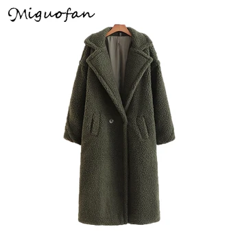 

Miguofan women winter lamb fur coats solid long coats long jackets button pockets female wears long sleeves warm loose coats