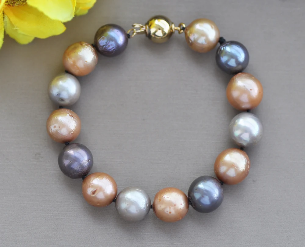 

Браслет MCT · STAR Z10597, Круглый жемчужный браслет Эдисона Keshi, чёрный, серый, цвета шампанского, 12 мм, 8 дюймов