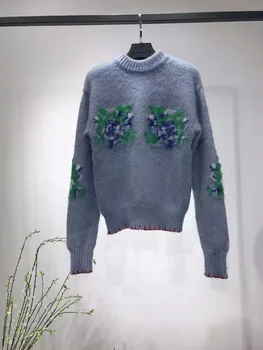 

Knitted Sweater For Women Embroidery Pattern O Neck Long Sleeve Ladies Pullover Tops New Knitwear