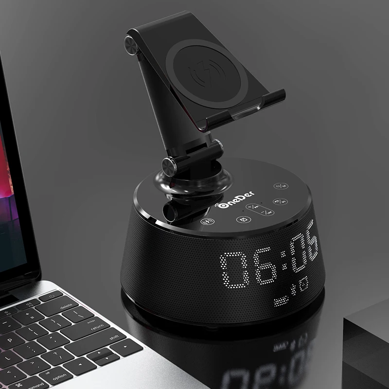 black V5.0 сенсорный громкий динамик с беспроводной зарядкой Встроенный экран часов OneDer V02 беспроводной динамик - Цвет: black