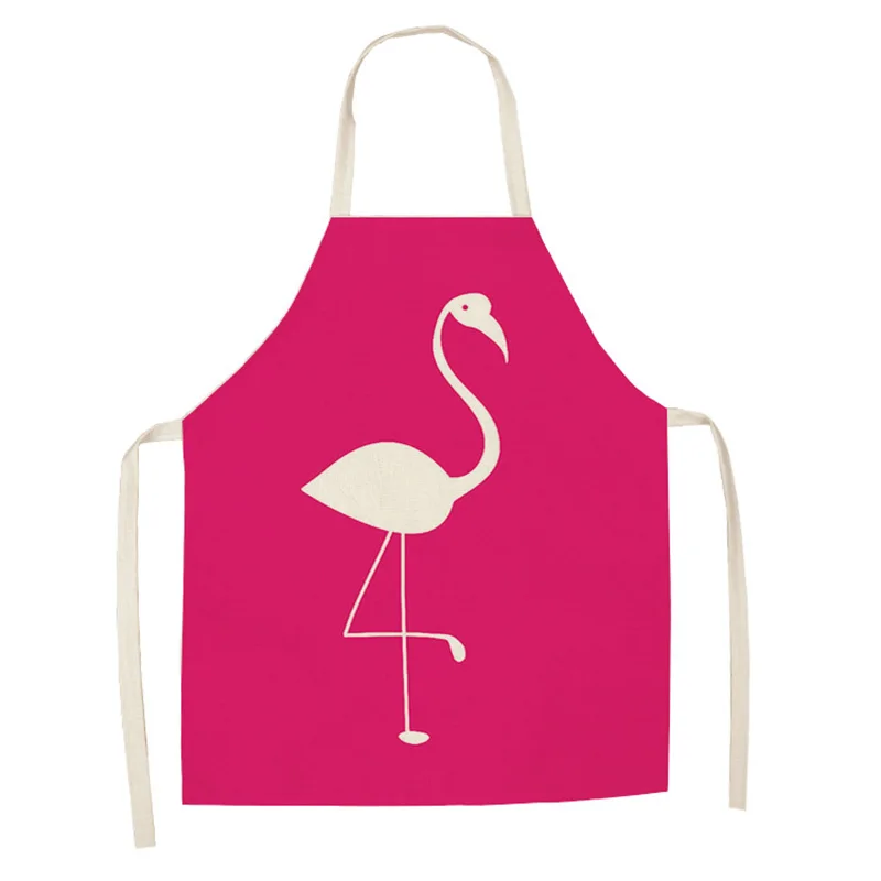 Women Kitchen Apron Cotton Linen Cute Flamingo Sleeveless Chef Cooking Aprons Kitchen accessories 68*55cm 0086