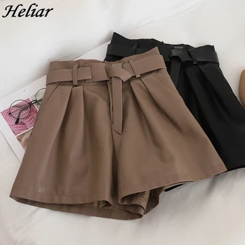 

HELIAR Highstreet Shorts With Waist Belt Women Woolen Shorts Wide Leg Outwear Shorts 2019 Fall INS Hot Sexy Leather Shorts Women