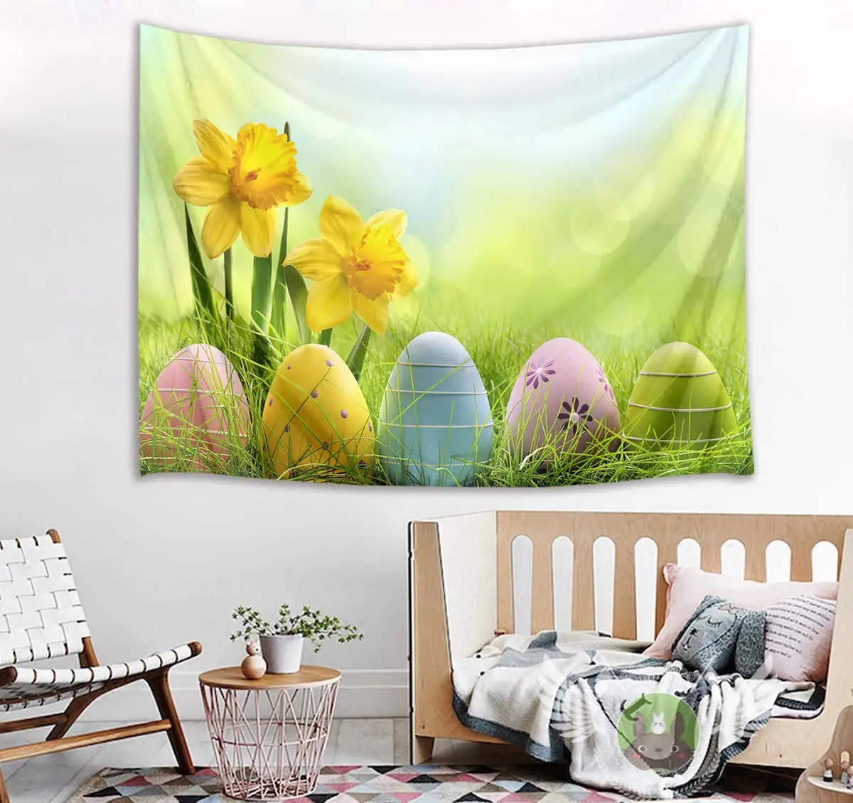 

Colorful Eggs with Yellow Daffodil Flower in Field Wall Hanging for Bedroom Living Room Dorm