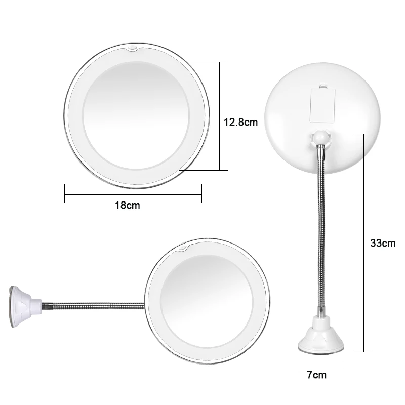 Светодиодный зеркало для макияжа 10X увеличительное туалетное зеркало регулируемое вращающееся на 360 градусов гибкое зеркало для бритья espelho