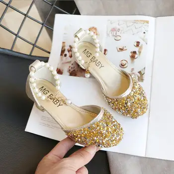 

Girls sandals children's Rhinestone high-heeled princess shoes kids girls sequin sandals student single shoes for party fashion
