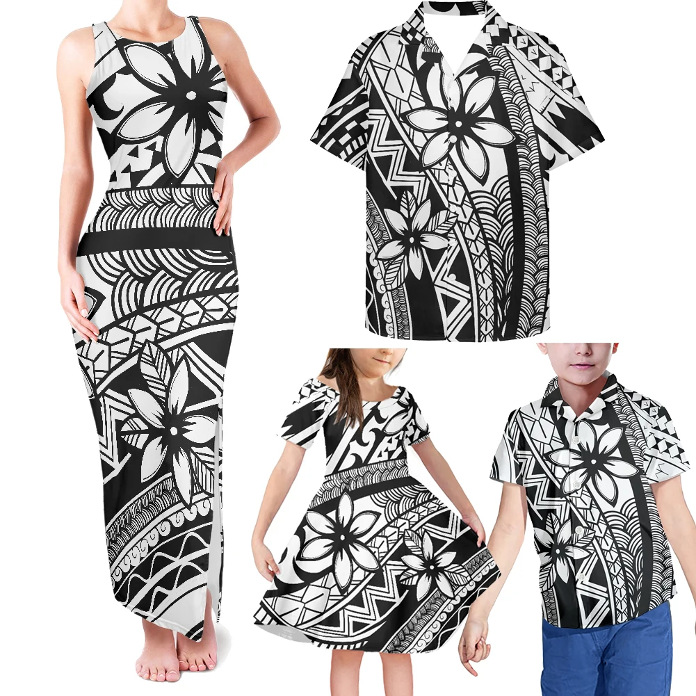 thumbnail image 1 of HYCOOL Vestido de fiesta con hombros descubiertos para mamá y yo, ropa tribal polinesia, conjunto familiar, atuendo a juego para papá y niña para Navidad, 1 of 5