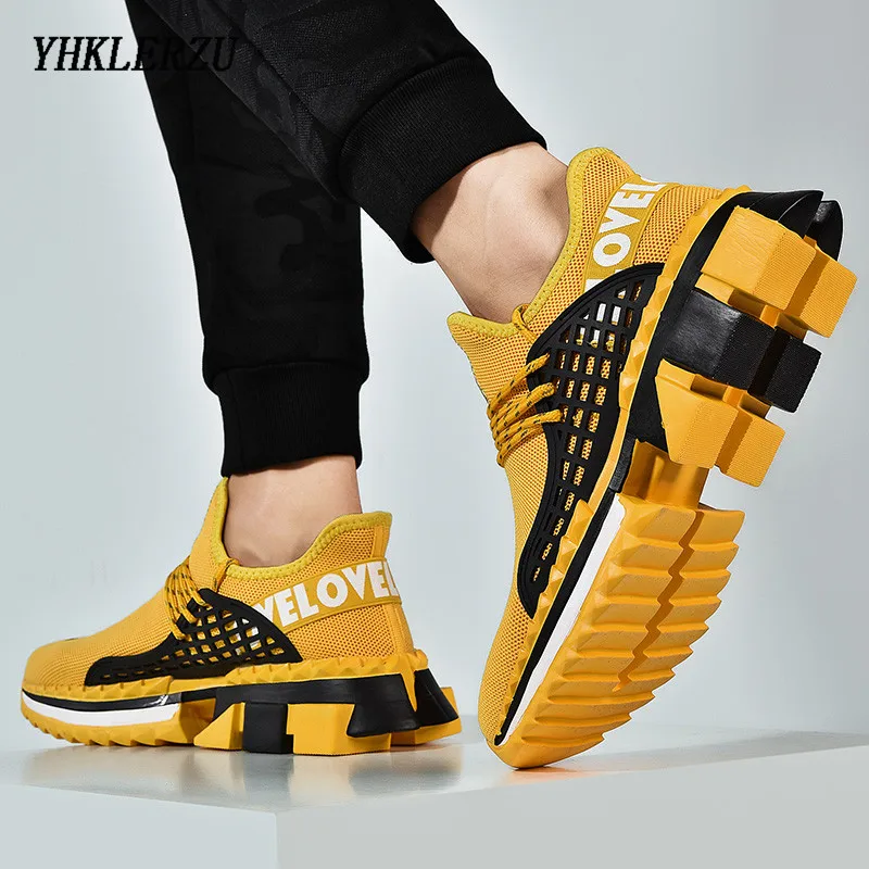 

YHKLERZU Men's Shoes 3 Color Male Sneakers Letter Print Men Shoes Breath Trainers Mesh Leisure Shoes chunky shoes