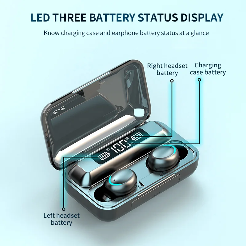 F9 TWS Earphones Wireless Bluetooth 5 0 Earphone In Ear Headphones Ear Headphone Touch Control Earbuds LED Headset For IPhone