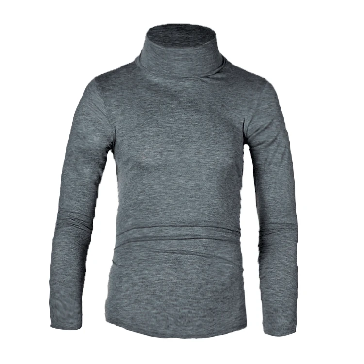 Camisetas de cuello alto de Color sólido para hombre, camisas ajustadas de manga larga, camisetas blancas y negras
