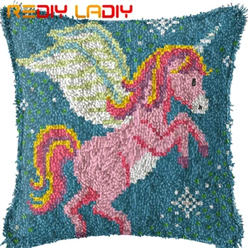 

Latch Hook Kit Make Your Own Cushion Unicorn & Wing Printed Canvas Crocheting Pillow Case Latch Hook Cushion Cover Hobby & Craft