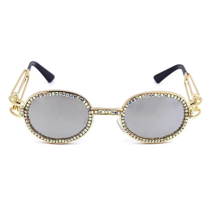 Gafas винтажные маленькие круглые женские солнцезащитные очки с бриллиантами,, фирменный дизайн, модные, стимпанк, цветные стразы, Оттенки UV400 Oculos