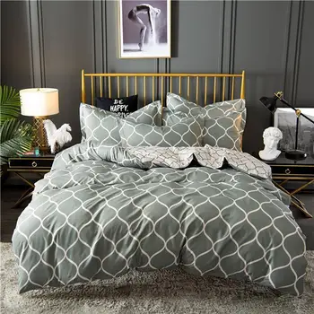 

Hot! Geometric King Comforter Bedding Set Bed Linen Set Grey Black Duvet Cover Sets Queen Bedding Sets With Pillowcase DA01#