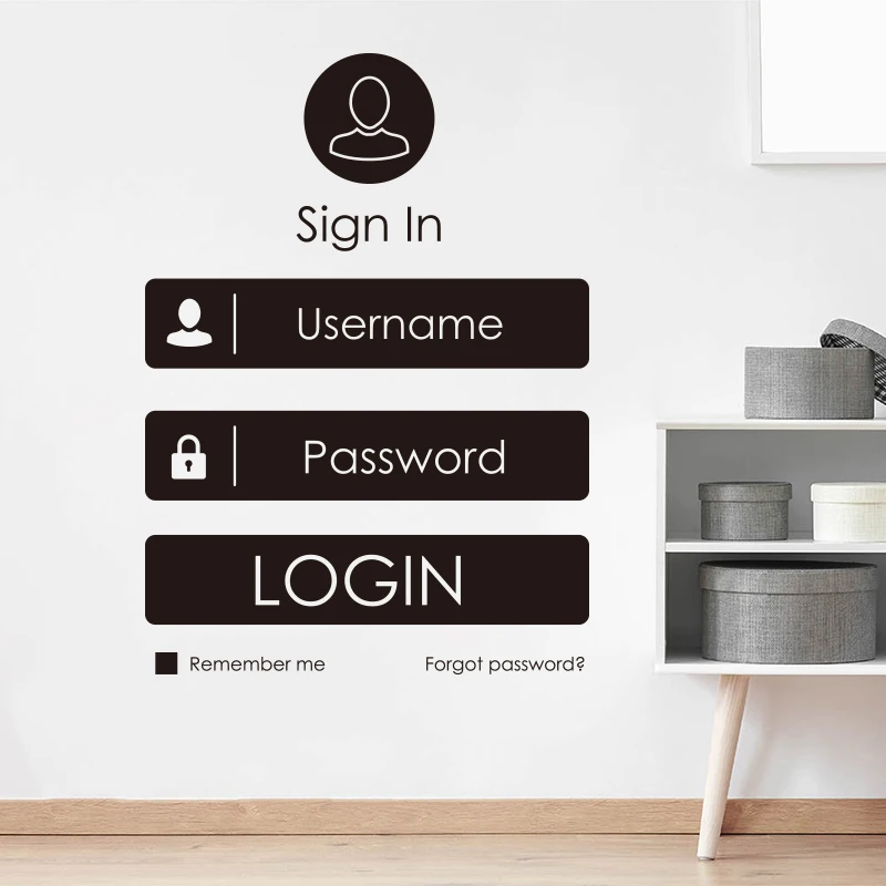 

Modern Login Form Game Wall Sticker Office Game Room Large Login Funny Wall Decal Kids Room Playroom Vinyl Home Decor LW224