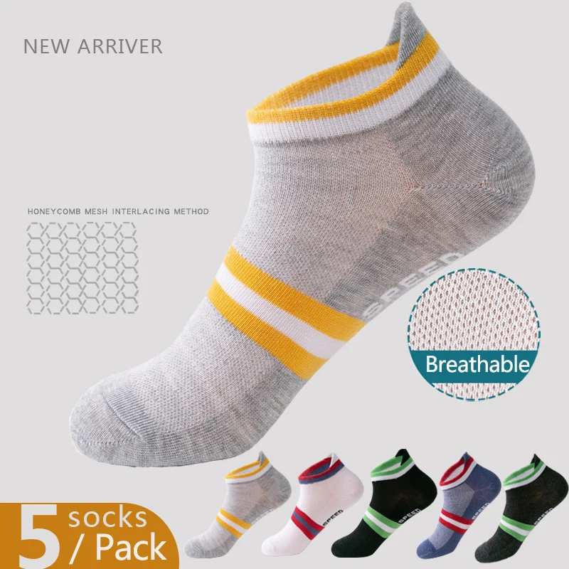 Sports Socks Average-Size Cotton Women Pack Stripe Running 5-Pairs Short Comfortable