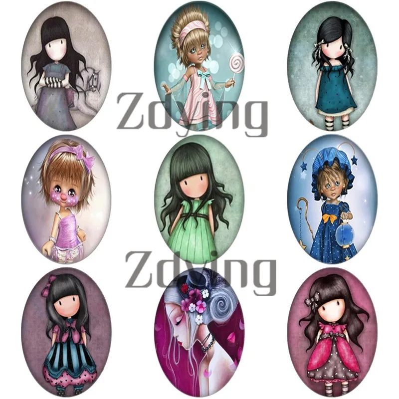 

Zdying 10pcs Oval Photo Glass Cabochons Cartoon Little Girls Pattern Domed Demo Flat Back Jewelry Findings DIY Necklace Brooch