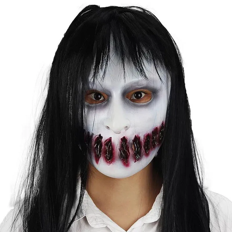 Horror Mask Halloween Haunted House Room Escape NPC Chastity Female Ghost Playing Head Cover Script Killing Scary Props | Дом и сад
