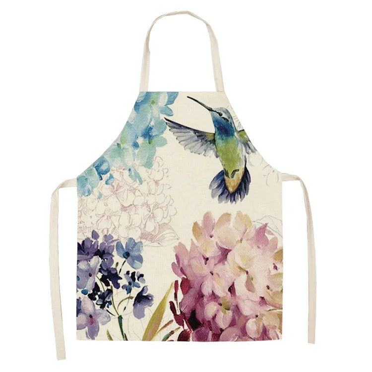 Parent-child Kitchen Apron Fashion Flower Bird Bee Print Sleeveless Cotton Linen Aprons for Kids Men Women Home Cleaning Tools
