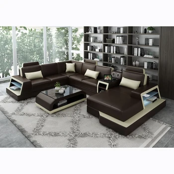 

Italian genuine leather living room sofa with tea table