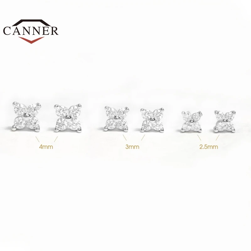 CANNER 925 Sterling Silver Stud Earrings Cute Zircon ear bone nail Mini Crystal Flower Pierced Earrings Fashion Jewelry