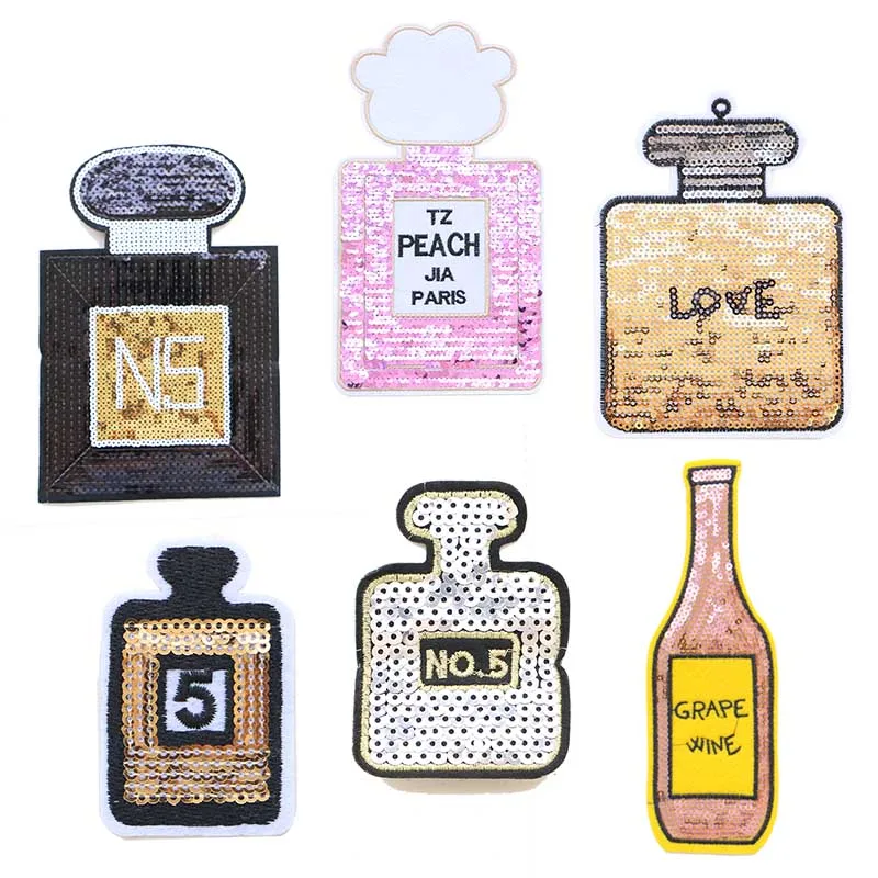 Cartoon Decorative Patch Perfume Bottle Love Sequins icon Embroidered  Applique Patches For DIY Iron on Badges on backpack