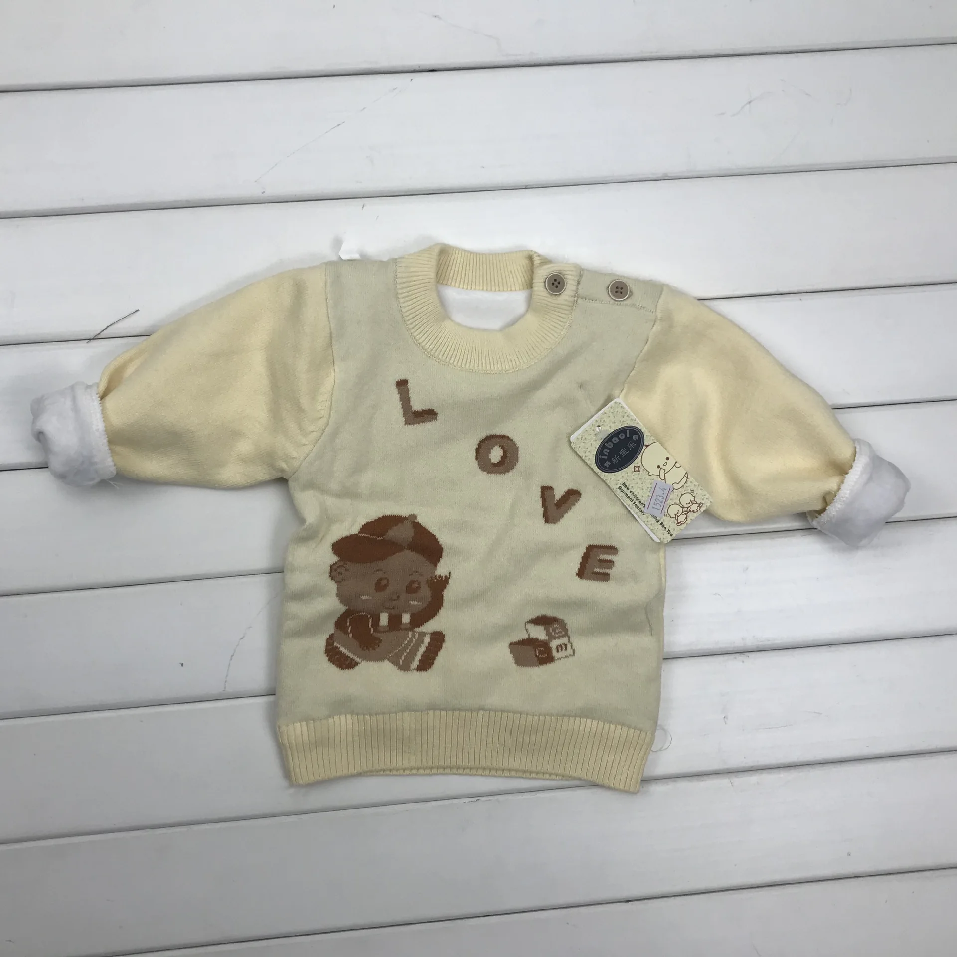 Infant Sweater Round-neck with Fleece Lining Shoulder Button Pullover Knitting Shirt Newborns 0-1-3-Year-Old Baby Girls Autumn A