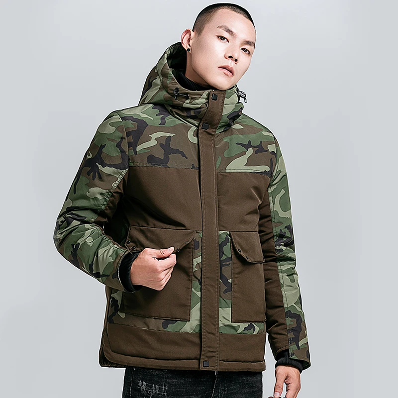 Зимнее камуфляжное пальто куртка мужская Толстая теплая Военная армейская парка винтажная анорак с капюшоном Карманный тактический винтажный пальто куртка - Цвет: Зеленый