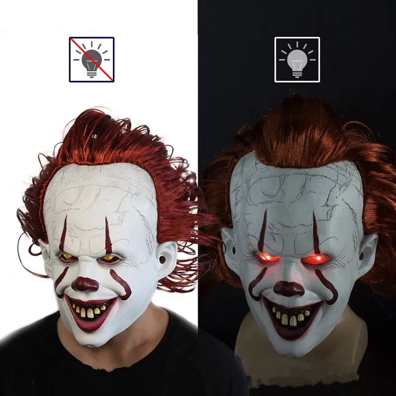 Stephen King's It маска светодиодный клоун ужаса Джокер клоуна латексные маски шлем