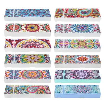 

ALLOYSEED DIY Mandala Special Shaped Diamond Painting 2 Grids Stationery Pens Jewelry Storage Box Christmas Kid Gift Pencil Case