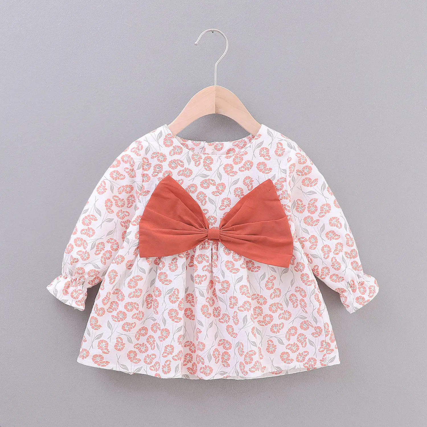 Платье для малышей vestido infantil, весенне-осеннее платье для девочек с цветочным узором, большой узел-бабочка, платье принцессы с длинными рукавами