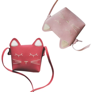 

2x Cute Cat Girls Purse Handbag Children Kid Cross-Body Shoulder Bag Christmas Gift - RED & Pink