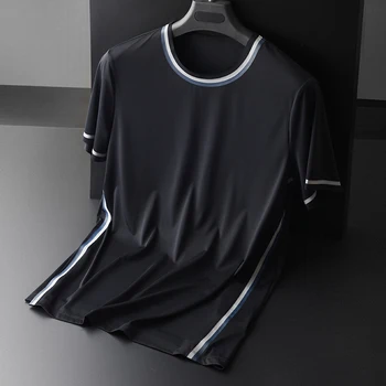 

Silky Fabric Milk Men Luxury Jelly Printed Short Sleeve Mens T-shirts Plus Size 4xl Summer Slim Fit Man Tee