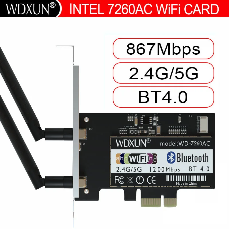 Pci Express 7260Ac 2.4G / 5G Dual Band 7260Hmw 867 Mbps Wireless Pci-E Wi-Fi Bluetooth 4.0 7260 Wifi Card Desktop Ac-7260 Wlan