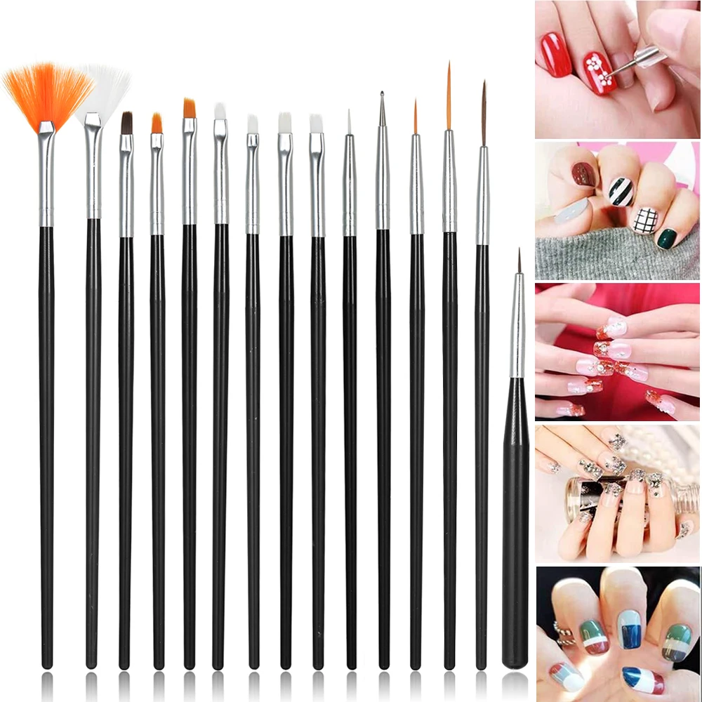 15PcsAcrylicNailBrushFrenchManicureBrushesDesignPainting