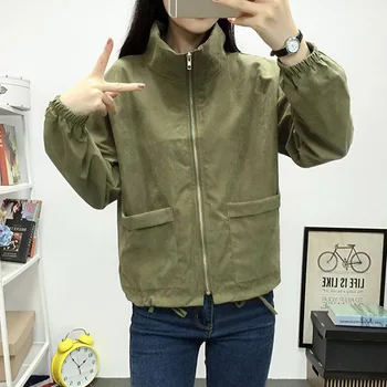 

Korean Style Women Jacket College Style All-match Solid Color Pocket Turn-down Collar Female Clothing New Jacket