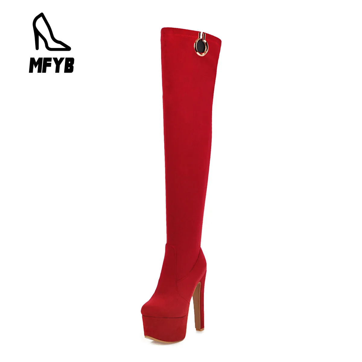 

MFYB Women's boots 2019 winter new fashion ultra-high heel platform women's shoes suede 35-43 oversized knee boots