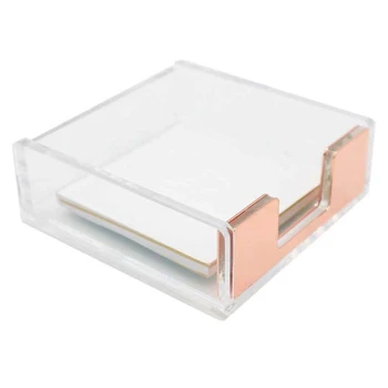 

Clear Acrylic Rose Gold Self-Stick Note Pad Holders Memo Note Regular hexahedron Holder Dispenser 3.5X3.3 Inch for Office Home S