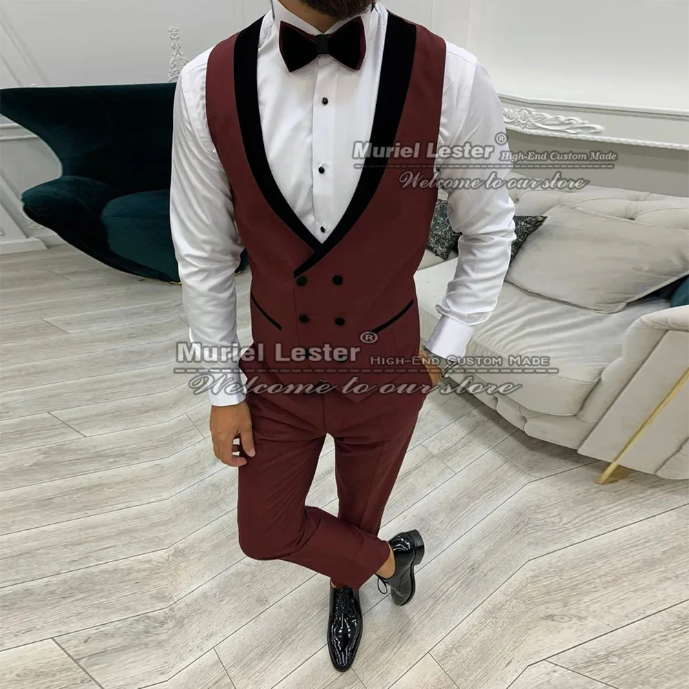 Brown Men Suits Slim Fit Black Peaked 