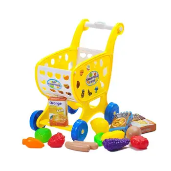 

1set Children Shopping Cart Pretend Play Toy Mini Vegetable Food Educational Toy Miniature Kitchen Supermarket Fruit Cutting Toy