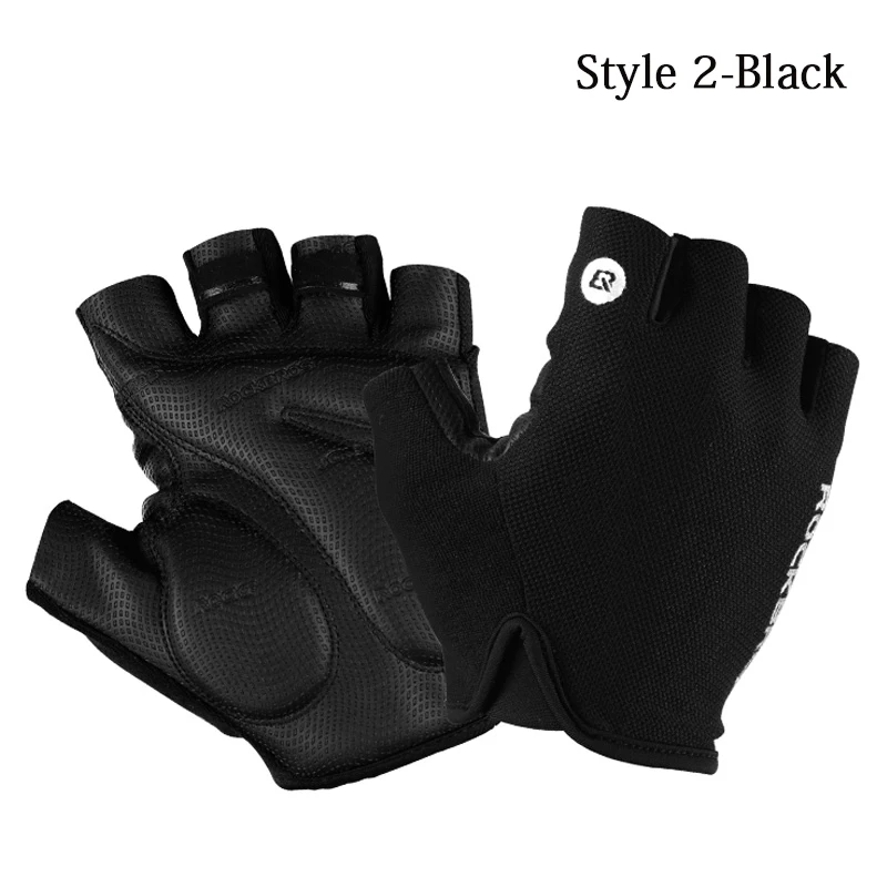 Style 2-Black ROCKBROS перчатки для велоспорта с полупальцами дышащие противоударные перчатки для горного велосипеда мужские перчатки для езды на велосипеде - Цвет: Style 2-Black