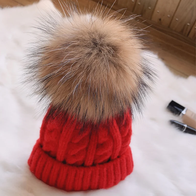 Вязаные шерстяные меховые зимние шапки с помпоном для женщин skullies beanies hat с помпоном femme bonnet Лыжная шапка