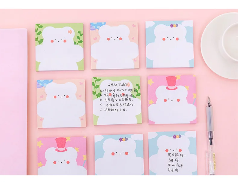 Милый медведь, белый, животные, блокнот для заметок, Kawaii, Липкие заметки, блокнот, канцелярские принадлежности, Memopad, канцелярские, офисные, школьные украшения, планировщик