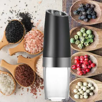 

Premium Gravity Electric Salt and Pepper Grinder Set of 2 Battery Powered Salt Shakers, Automatic One Hand Pepper Mills with LED