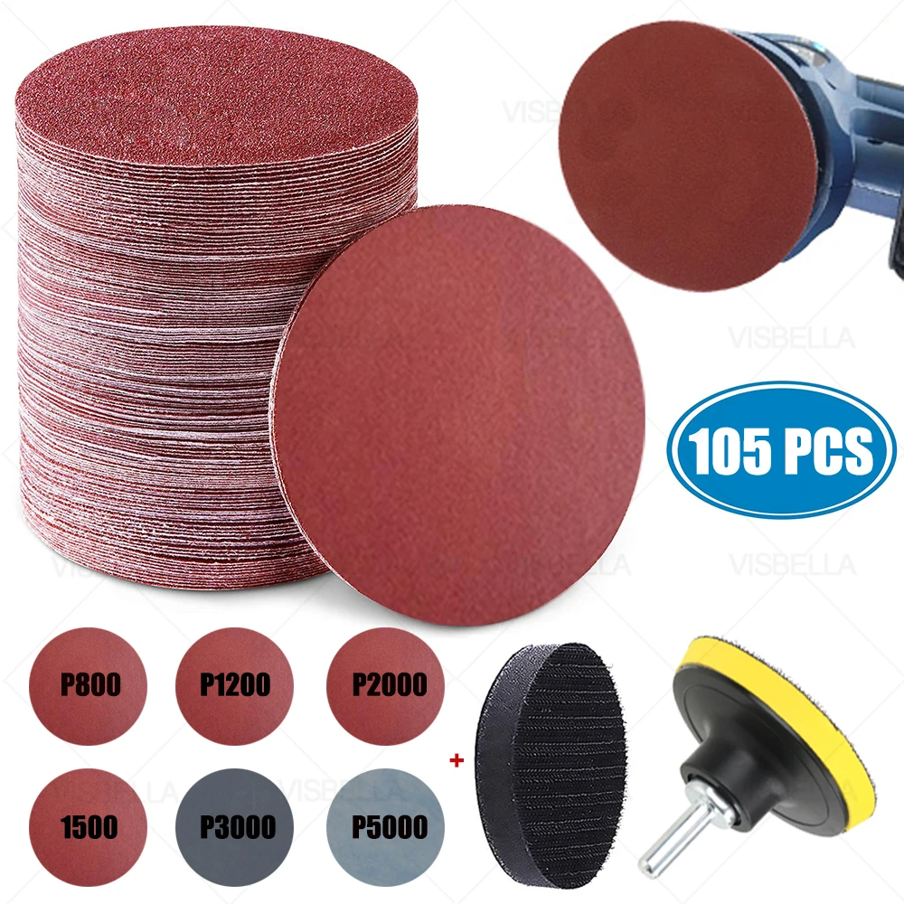 105PCS Sandpaper Discs Pad Car Lights Kit Polishing Restoration