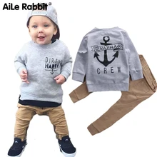 Одежда от «AiLe Rabbit», костюм для мальчиков Модная футболка брюки 2 шт./компл. одежда с длинным рукавом Осень письма военно-морской флот Детская одежда k1