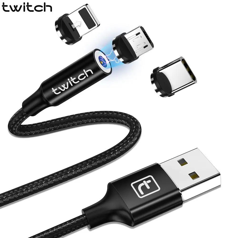 

Twitch 1M 2M Magnetic Micro USB Cable For iPhone Samsung Android Mobile Phone Fast Charging USB Type C Cable Magnet Charger Cord