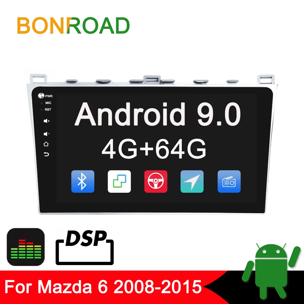 Bonroad Android 9,0 gps Радио стерео аудио автомобильный мультимедийный плеер для Mazda 6 2008- gps навигация Радио стерео видео