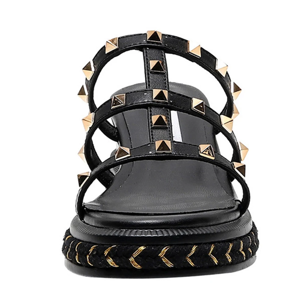 Women Slippers Summer Shoes High Heel Genuine leather Platform Bohemia Rivet Wedges Leisure Comfortable Flat Platform Shoes