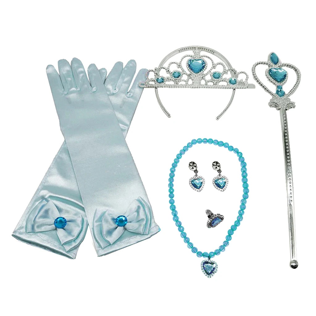 Blue Yelow Princess Dress up Accessories Gift Set for Belle Crown Sceptre Jewerly Set