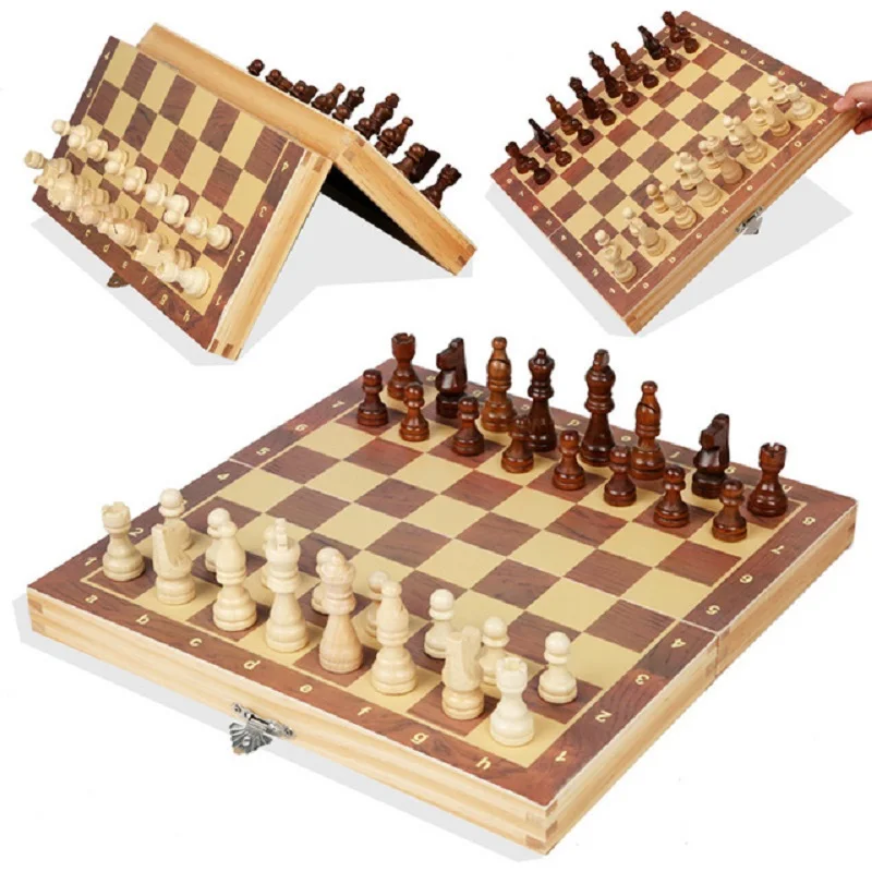 Large Chess Wooden Set Folding Chessboard Magnetic Pieces Wood Board UK 
